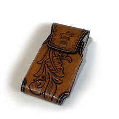 Porta celular de cuero cincelado a mano
